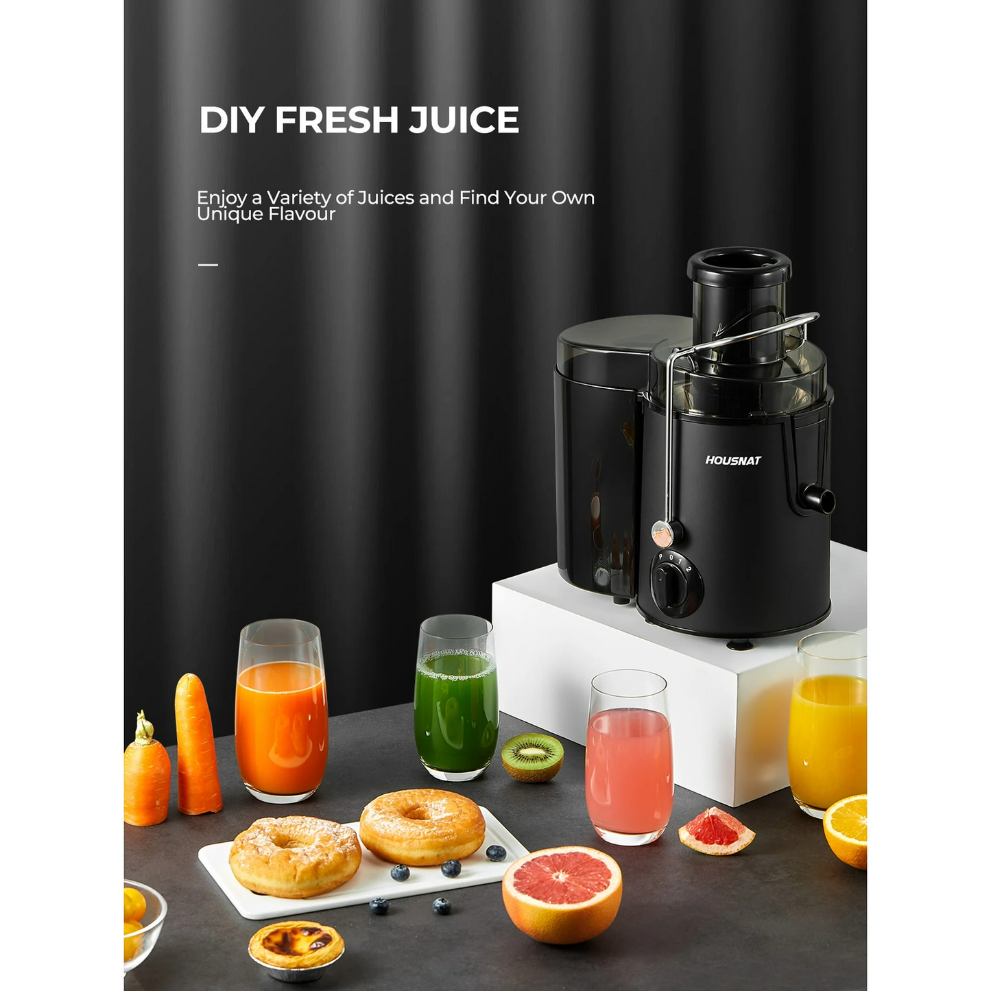 Juicer Machine with Wide Mouth 3" Feed Chute for Fruits and Vegetables, Black