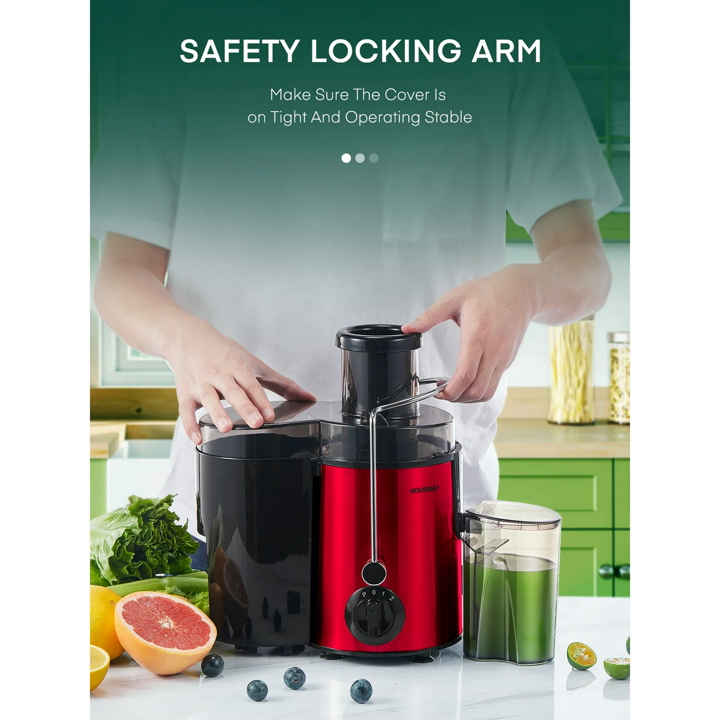 Juicer Machine with Wide Mouth 3" Feed Chute for Fruits and Vegetables, Red