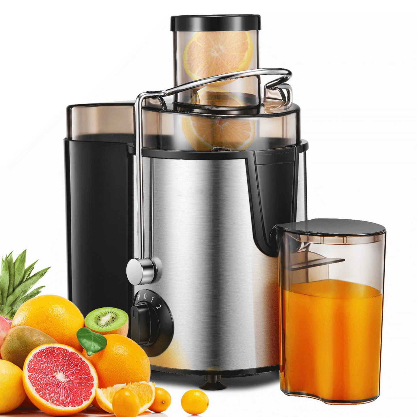 Juicer Centrifugal Juicer Machine Wide 3โ Feed Chute Juice Extractor Easy to Clean, Fruit Juicer with Pulse Function and Multi-Speed Control, Anti-Drip, Stainless Steel BPA-Free