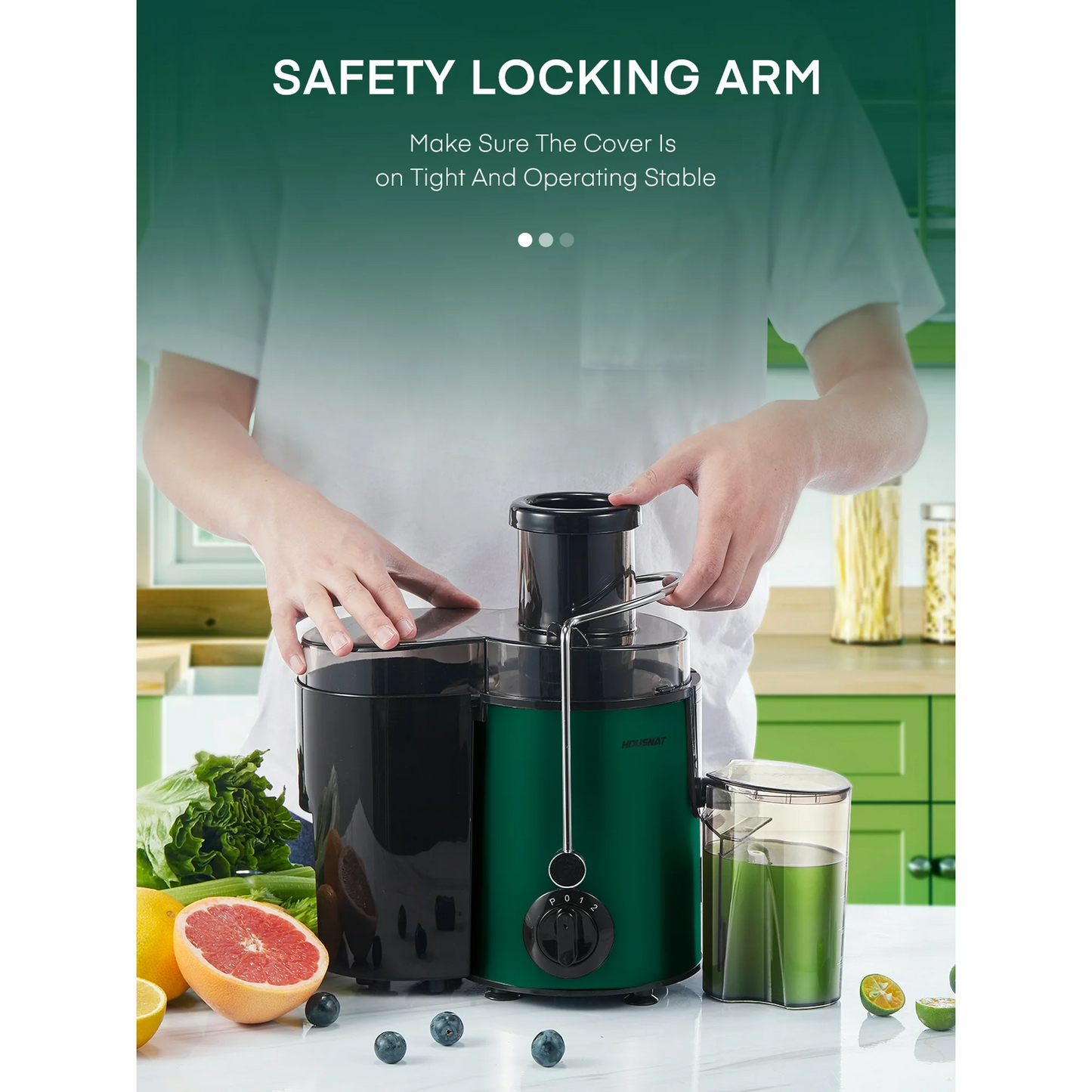 Juicer Machine with Wide Mouth 3" Feed Chute for Fruits and Vegetables, Green