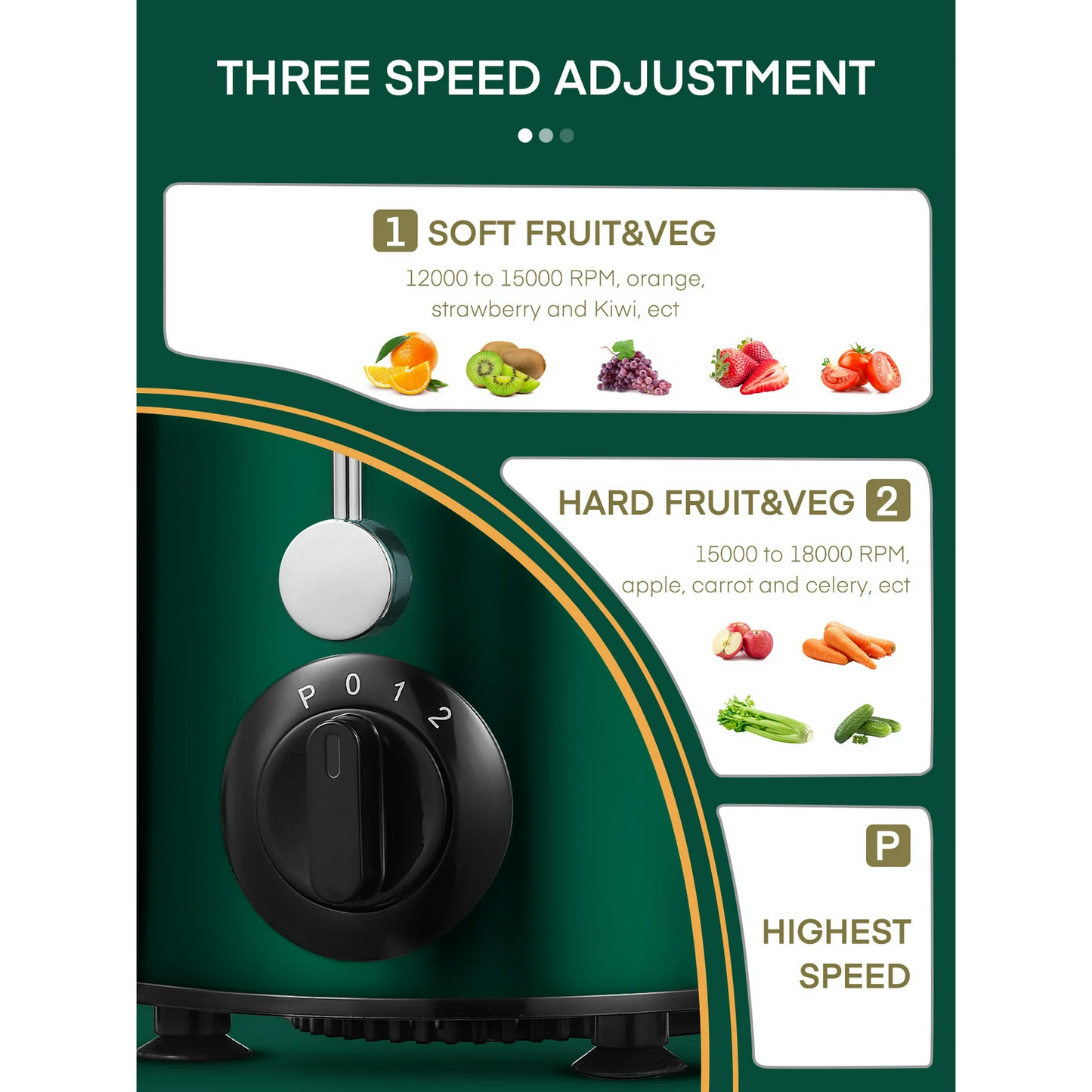Juicer Machine with Wide Mouth 3" Feed Chute for Fruits and Vegetables, Green