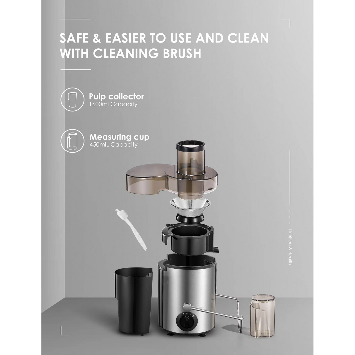 Juicer Centrifugal Juicer Machine Wide 3โ Feed Chute Juice Extractor Easy to Clean, Fruit Juicer with Pulse Function and Multi-Speed Control, Anti-Drip, Stainless Steel BPA-Free