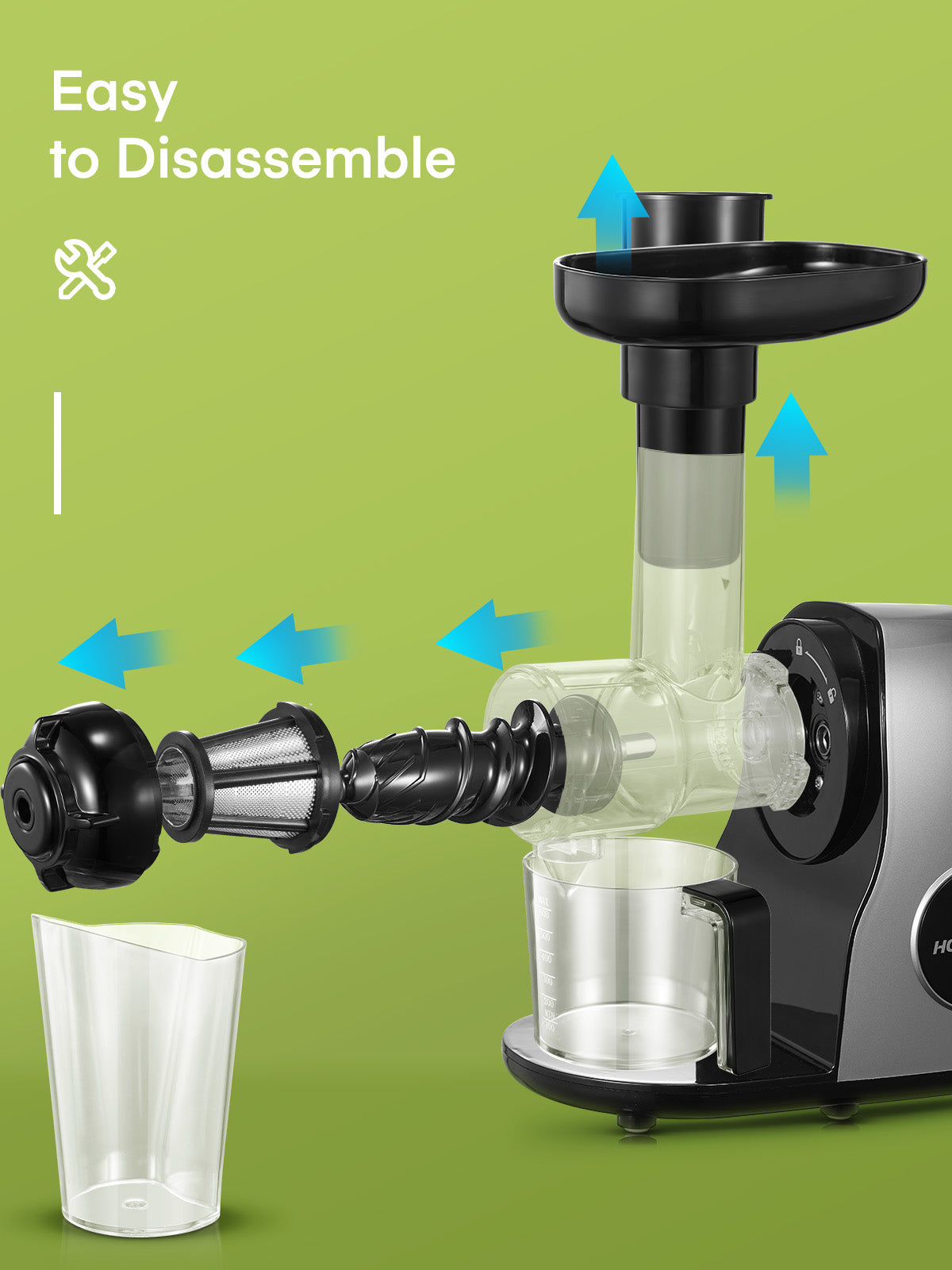 easy to disassemble, Juicer Machines, HOUSNAT Professional Celery Slow Masticating Juicer Extractor Easy to Clean, Cold Press Juicer with Quiet Motor and Reverse Function for Fruit & Vegetable, Brushes & Recipes Included, Grey