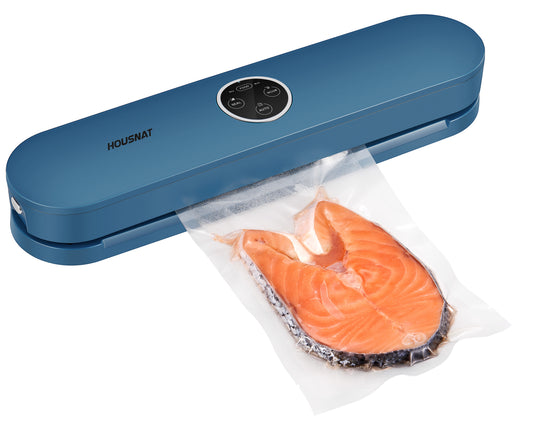 Vacuum Sealer Machine, HOUSNAT 60KPA Food Vacuum Sealer, Portable Automatic Bag Sealer Machine with 2 Food Modes, Starter Bags, External Suction Pipe for Food Storage (Blue)