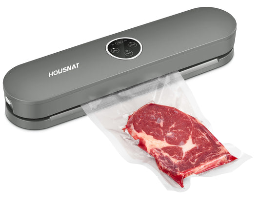 Vacuum Sealer Machine, HOUSNAT 60KPA Food Vacuum Sealer, Portable Automatic Heat Sealer with 2 Food Modes for Food Storage, Vacuum Sealer Bags for Food, External Suction Pipe for Jars & Clothes (Gray)