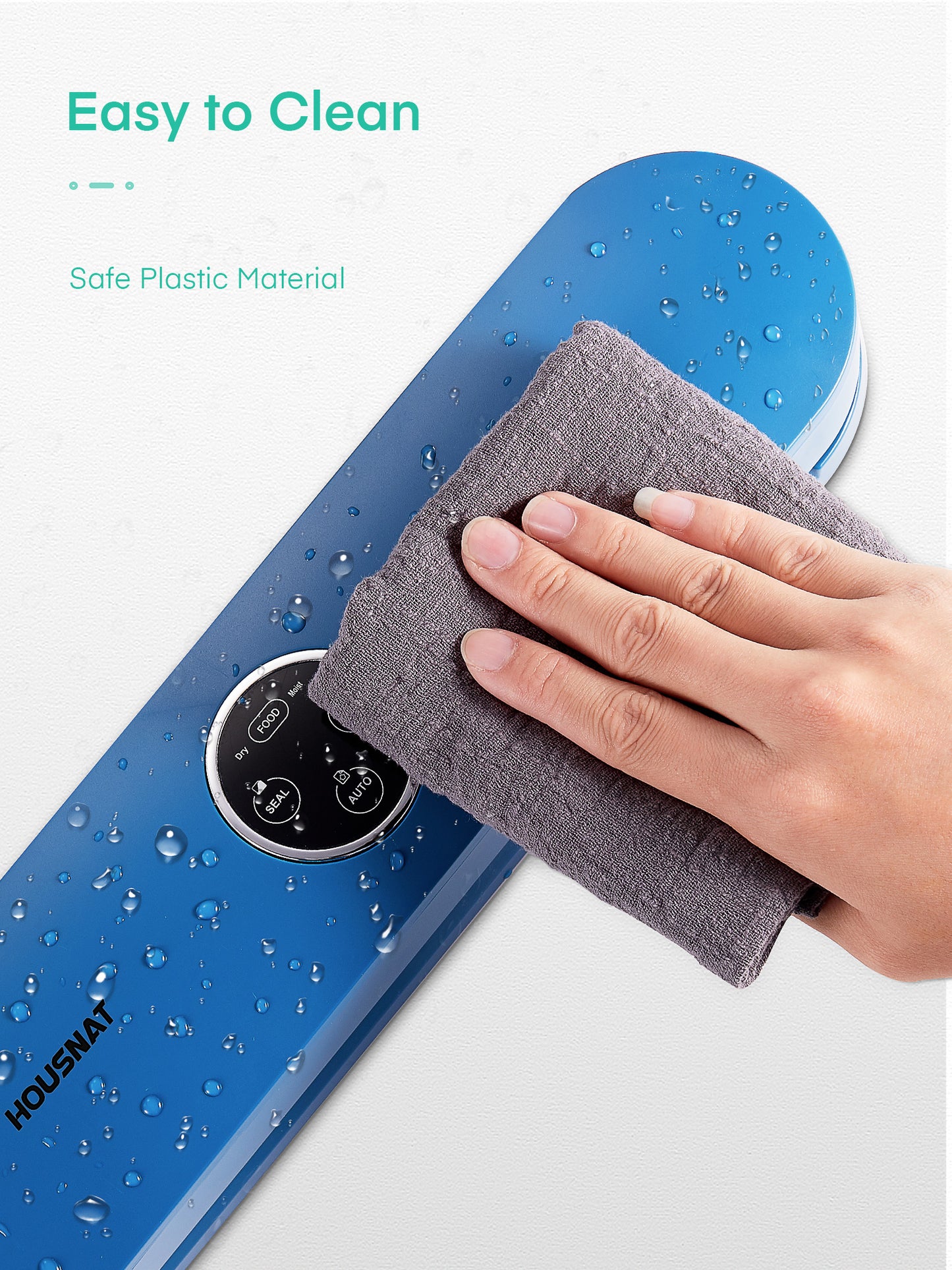 Vacuum Sealer Machine, HOUSNAT 60KPA Food Vacuum Sealer, Portable Automatic Bag Sealer Machine with 2 Food Modes, Starter Bags, External Suction Pipe for Food Storage (Blue)