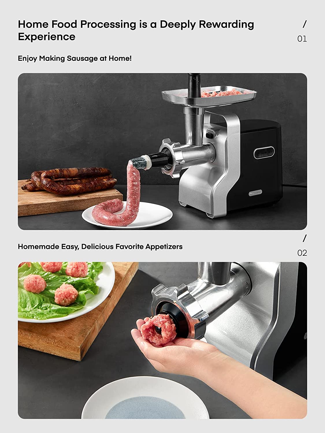 home food processing is a deeply rewarding experience, Heavy Duty Electric Meat Grinder, 2500W Max Ultra Powerful, 5 in 1 HOUSNAT Multifunction Food Grinder, Sausage Stuffer, Slicer/Shredder/Grater, Kubbe & Tomato Juicing Kits, Home Kitchen Use