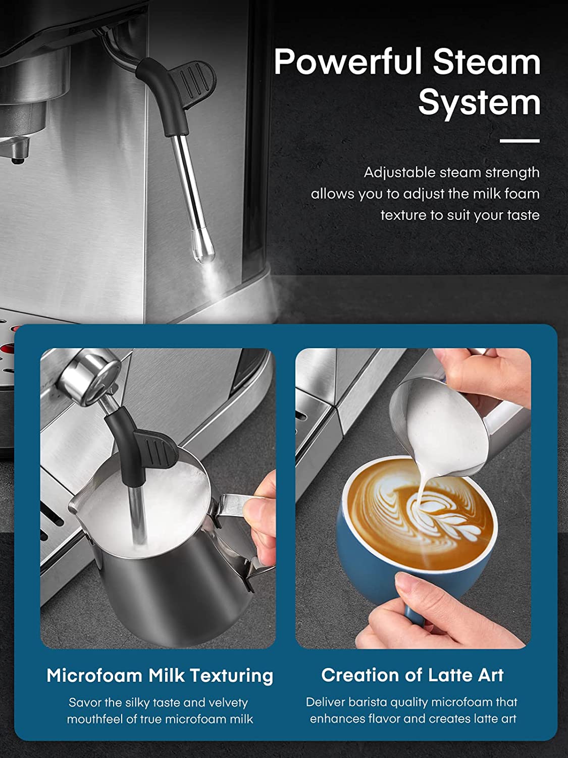 power steam system, HOUSNAT Espresso Machine, 20 Bar Espresso and Cappuccino Maker with Milk Frother Steam Wand, Professional Espresso Coffee Machine for Cappuccino and Latte, Compact Design, Brushed Stainless Steel