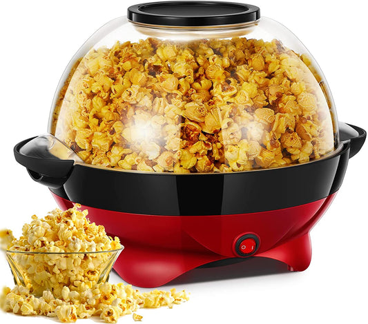 Popcorn Machine, 28 Cups & 6.3 Quarts, HOUSNAT 800W Electric Hot Oil Popcorn Popper with Stirring Rod, Large Lid for Serving Bowl and Convenient Storage, Removable & Nonstick Plate, 2 Measuring Cups