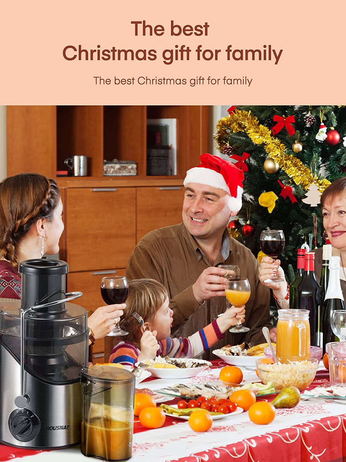the best christmas gift for family, Juicer Machine, Juicers Easy to Clean, HOUSNAT Centrifugal Extractor Juicer 3 Speeds with Big Mouth 3" Feed Chute, Juicer Extractor for Fruits & Vegs, Electric Juicer with Anti-Slip, BPA-Free