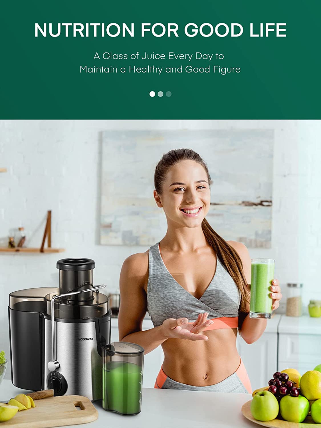 nutrition for good life, Juicer, HOUSNAT Juicer Machines Vegetable and Fruit with 3-Speed Setting, Upgraded Version 400W Motor Quick Juicing, Juicing Recipe Included