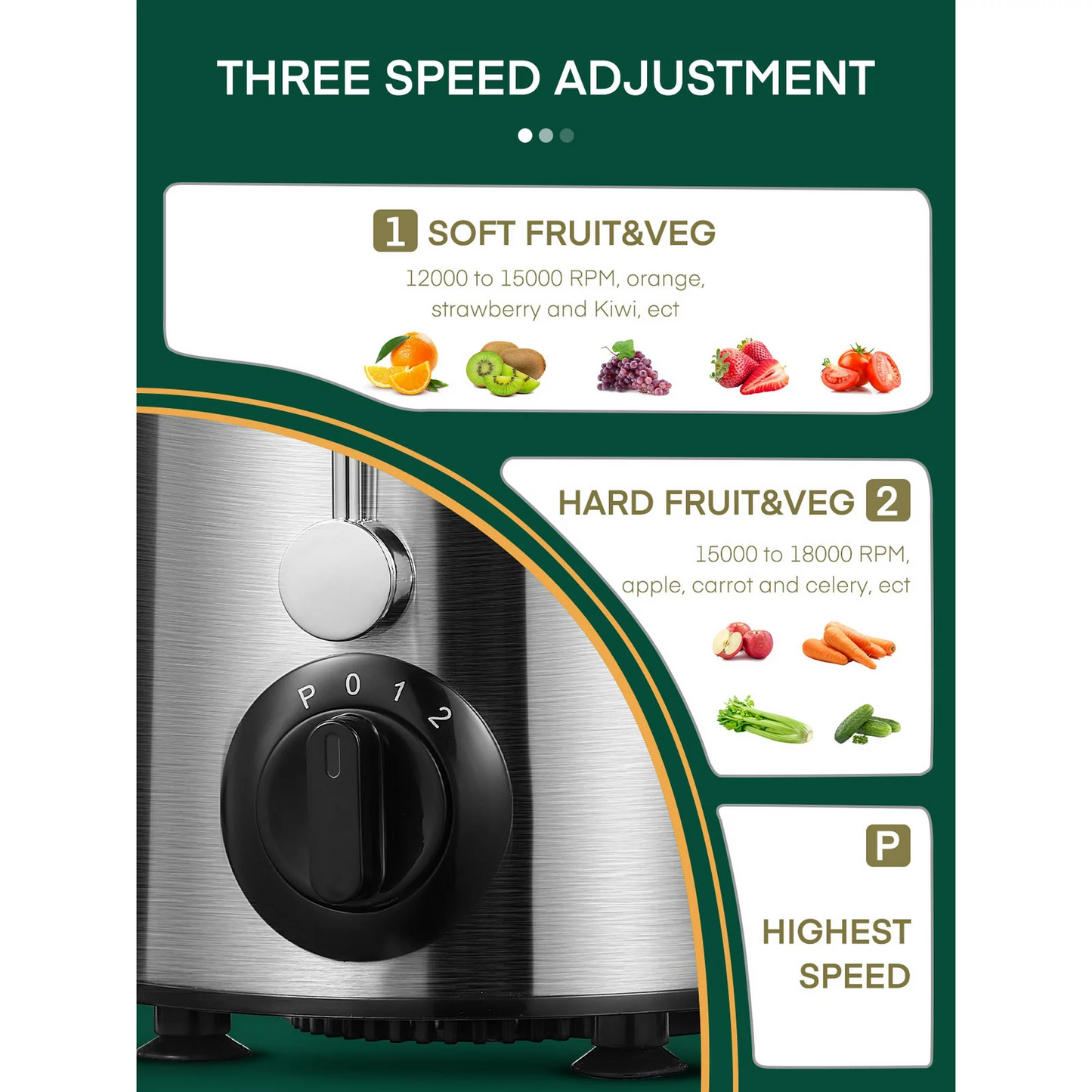 HOUSNAT Juicer Machines Vegetable and Fruit with 3-Speed Setting, Upgraded Version 400W Motor