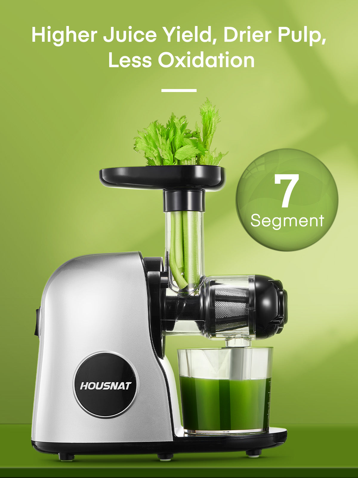 higher juice yield, drier pulp, less oxidation, Juicer Machines, HOUSNAT Professional Celery Slow Masticating Juicer Extractor Easy to Clean, Cold Press Juicer with Quiet Motor and Reverse Function for Fruit & Vegetable, Brushes & Recipes Included, Grey