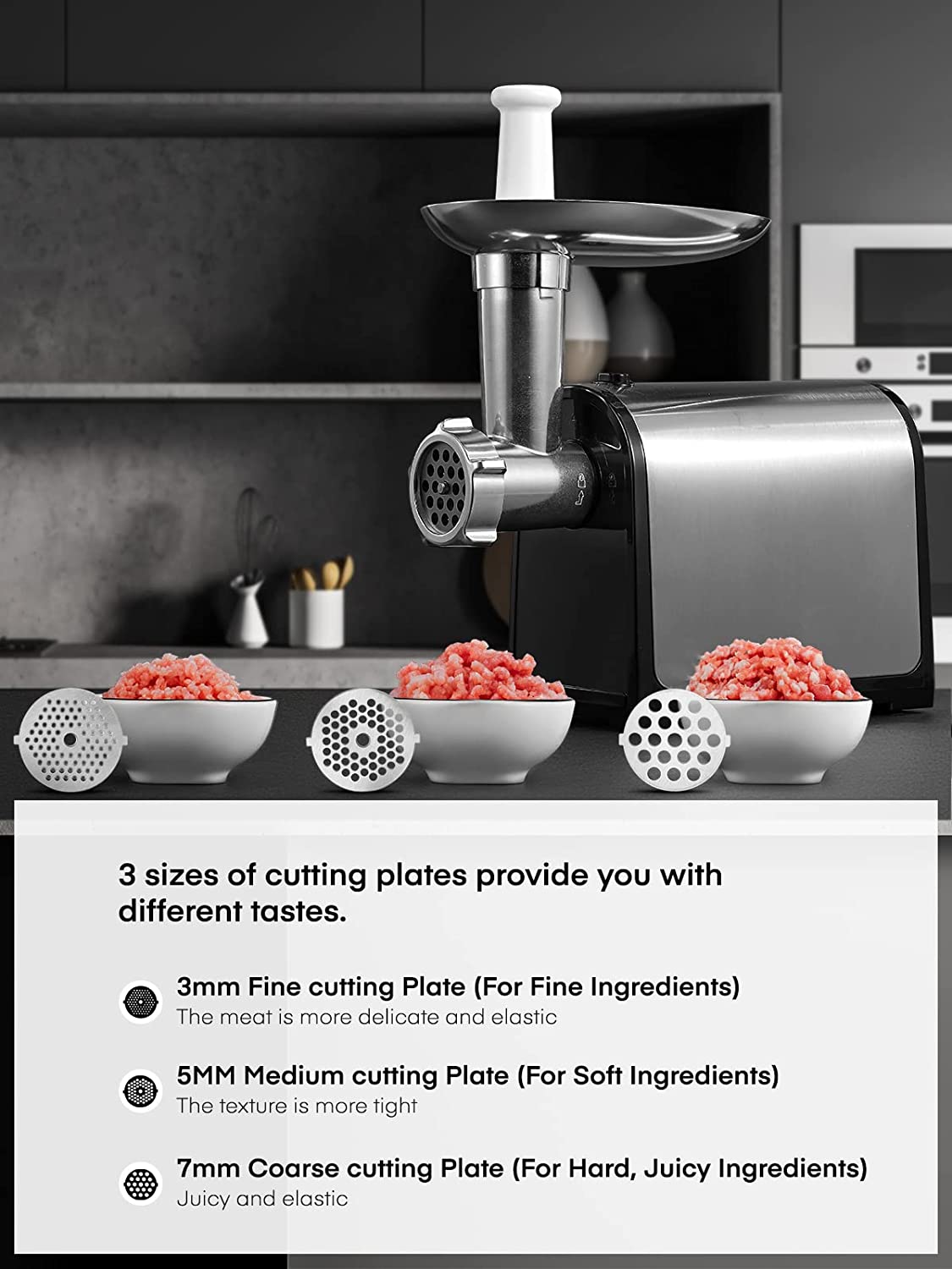 Heavy Duty Electric Meat Grinder, 3000W Max, 5 in 1 Sausage Stuffer, 3  Stainless Steel Grinding Plates, 5 Pounds/Min 
