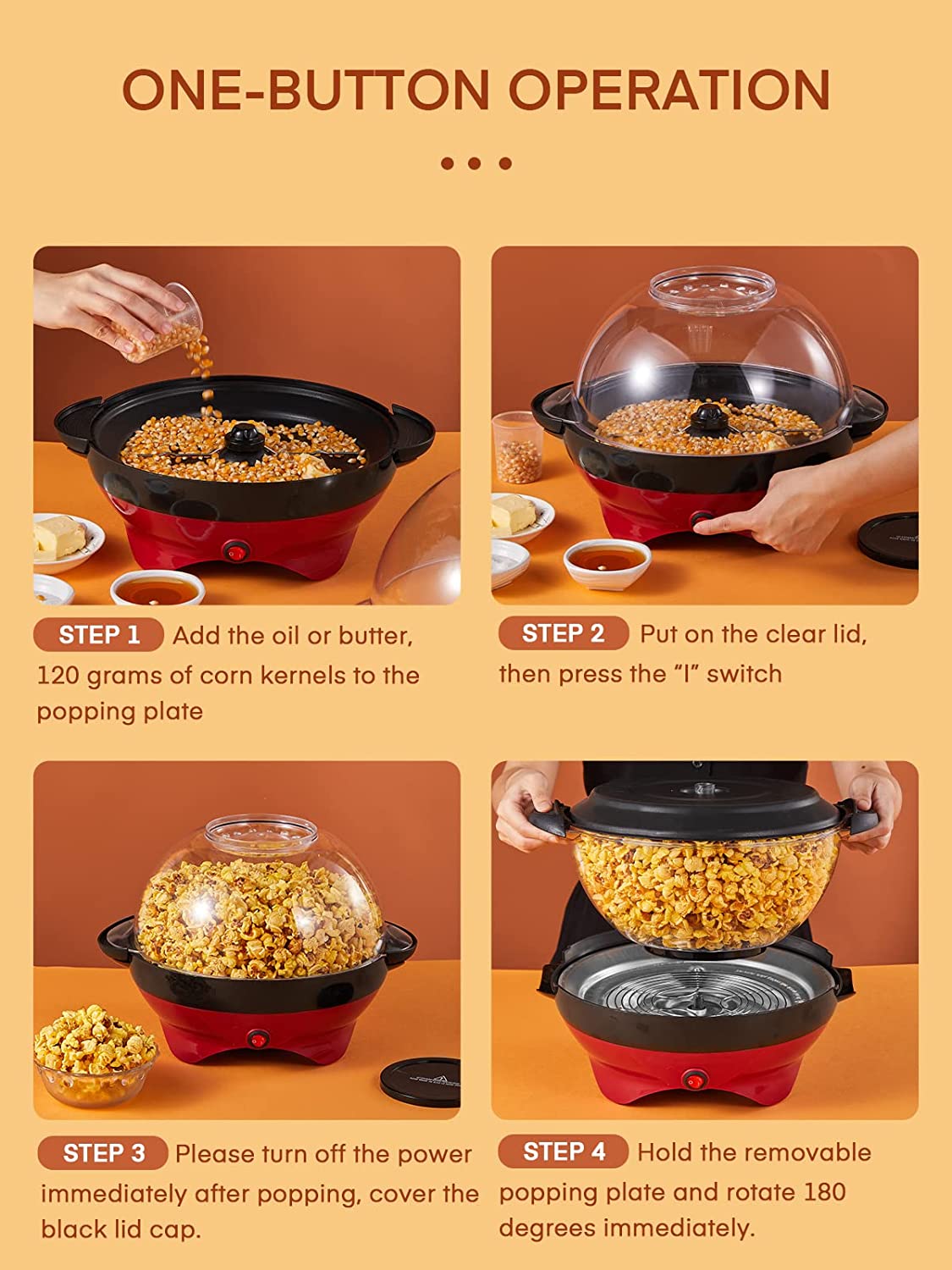 Popcorn Machine, 28 Cups & 6.3 Quarts, HOUSNAT 800W Electric Hot Oil Popcorn Popper with Stirring Rod, Large Lid for Serving Bowl and Convenient Storage, Removable & Nonstick Plate, 2 Measuring Cups