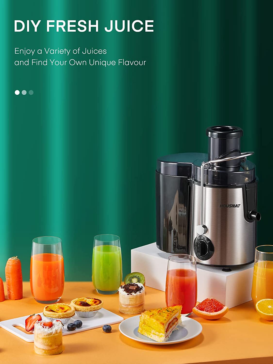 diy fresh juice, Juicer, HOUSNAT Juicer Machines Vegetable and Fruit with 3-Speed Setting, Upgraded Version 400W Motor Quick Juicing, Juicing Recipe Included