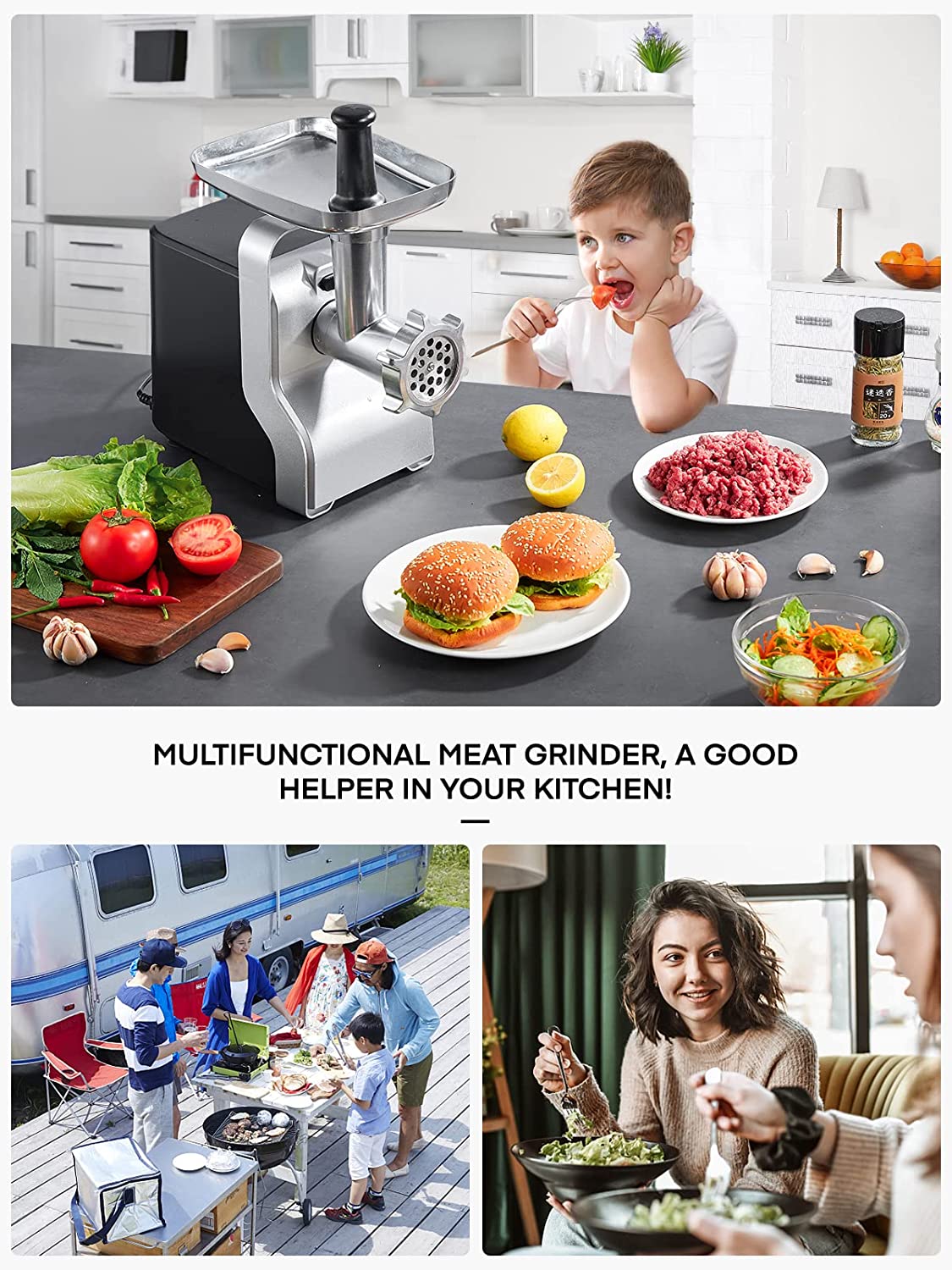 multifunctional meat grinder, a good helper in your kitchen, Heavy Duty Electric Meat Grinder, 2500W Max Ultra Powerful, 5 in 1 HOUSNAT Multifunction Food Grinder, Sausage Stuffer, Slicer/Shredder/Grater, Kubbe & Tomato Juicing Kits, Home Kitchen Use