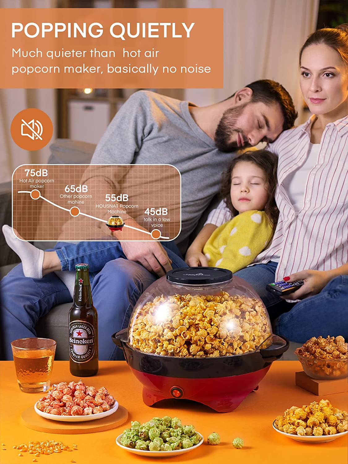 Popcorn Popper, 6-Quart/28-Cup, Fast Electric Hot Oil Popcorn Machine，Popcorn  Maker with Thicken Transparent Cover 