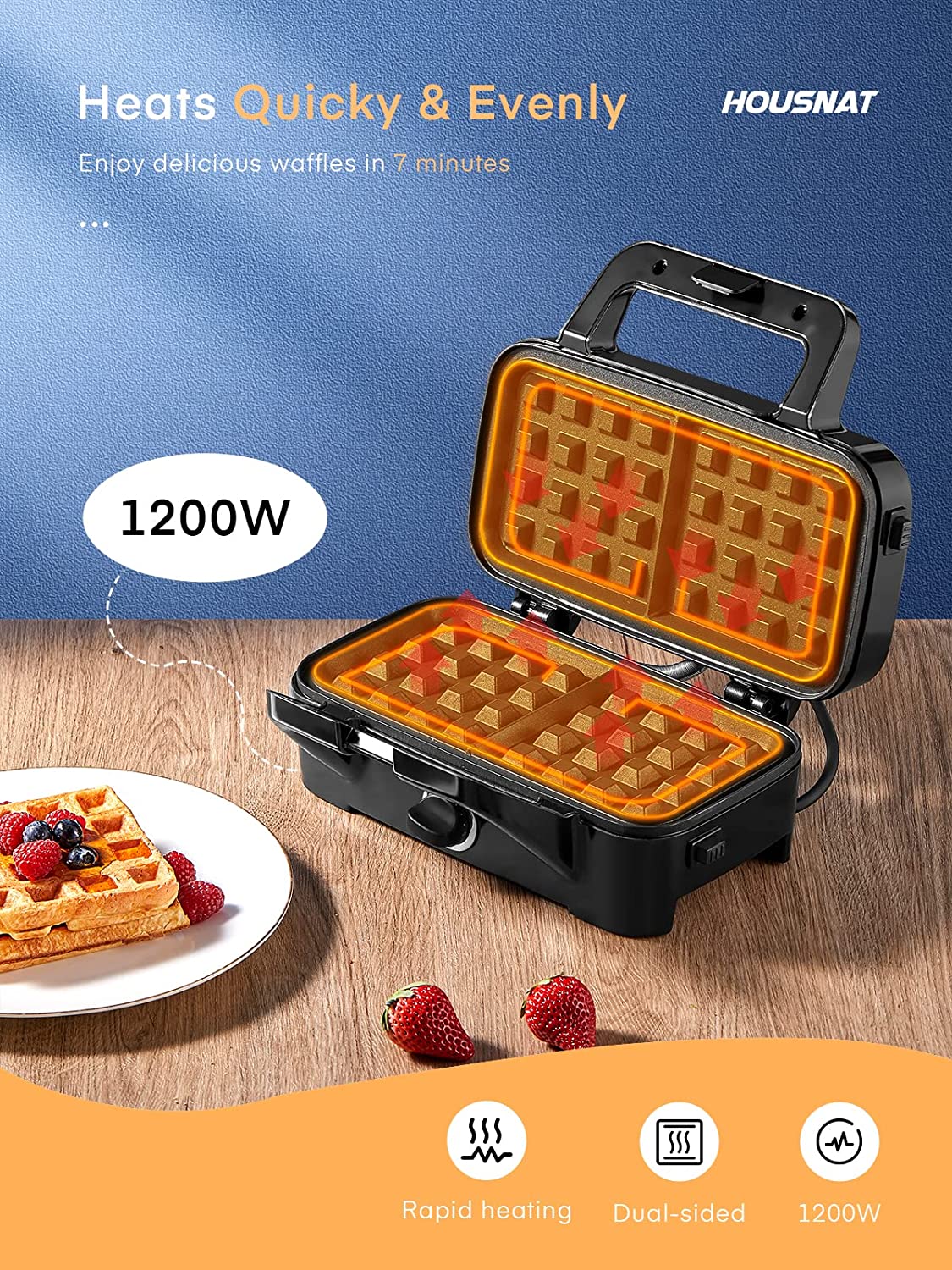 3 in 1 Sandwich Maker, Portable Waffle Iron Maker, Electric Panini Press  with Removable Non-Stick Plates LED Indicator Lights, Cool Touch Handle for